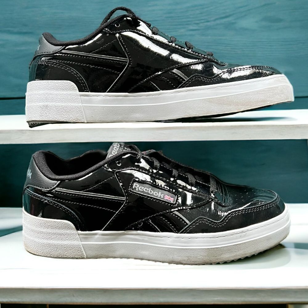 REEBOK Women's Club C Double Sneaker, Black Patent Leather